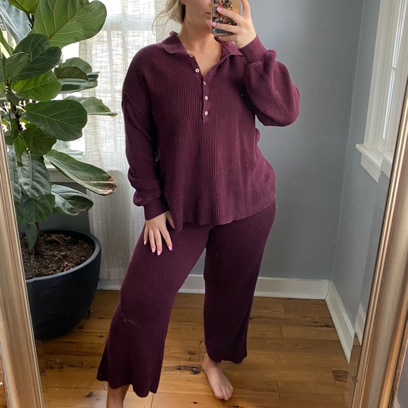 Free People Sweaters - Free People Beach Maroon Ribbed Set Sweater Pants Medium